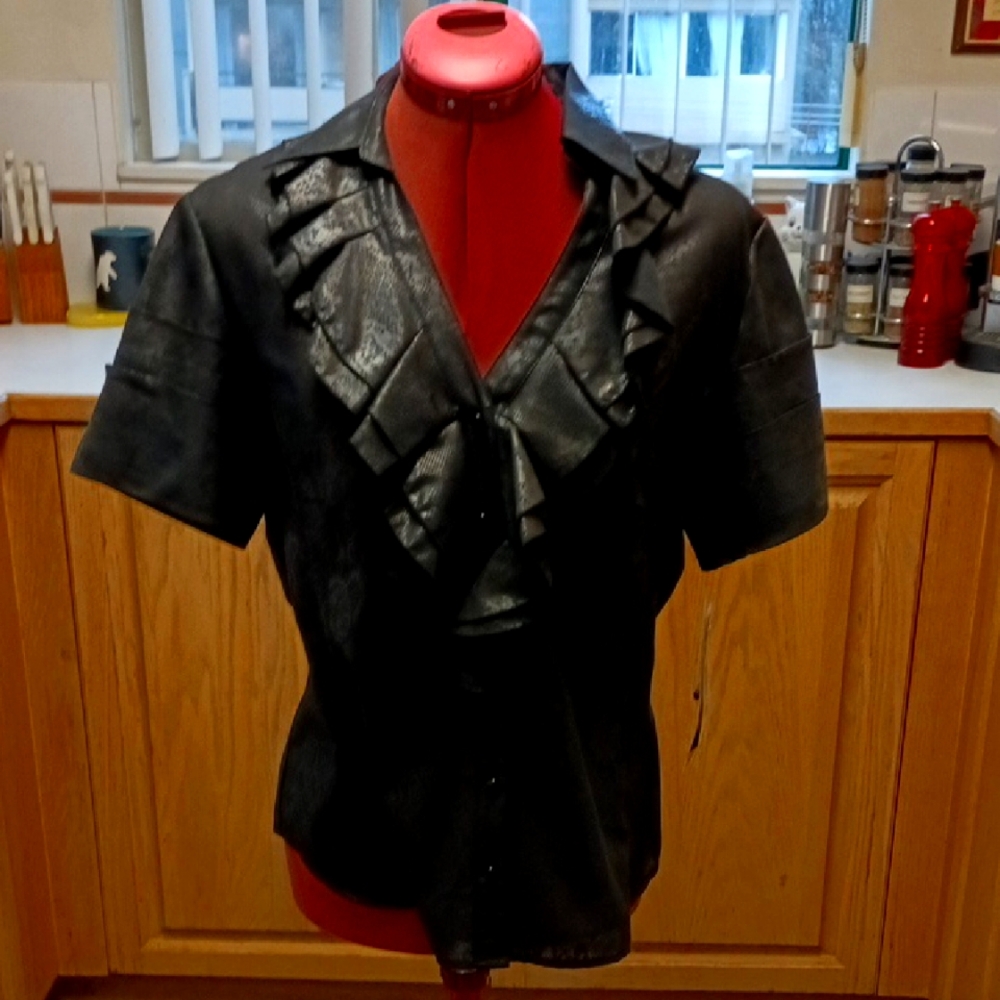 Black Blouse with  Ruffled Collar